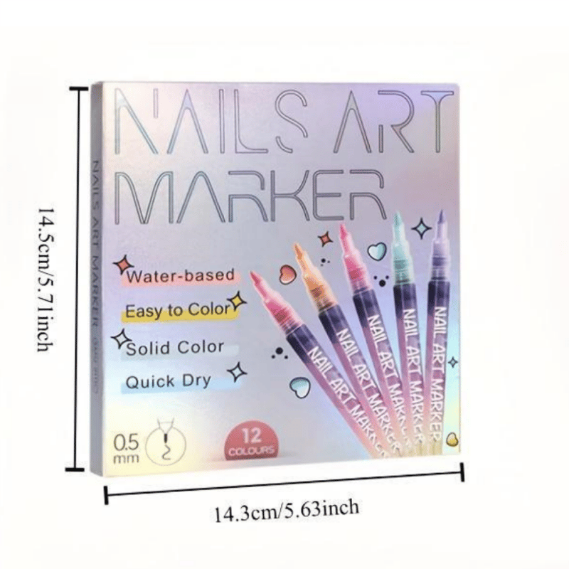 12 Color Nail Doodle Pen – Quick Drying Nail Art Pen for 3D Dot Embroidery & DIY Manicures