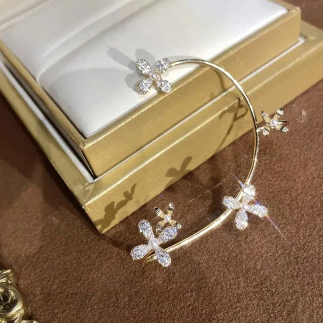 Silber überzogene Metall Blatt Schmetterling Clip Ohrringe für Frauen Ohrclips ohne Piercing funkelnde Zirkon Ohr Manschette Modeschmuck