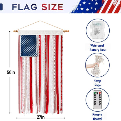 Lighted Rag American Flag Banner