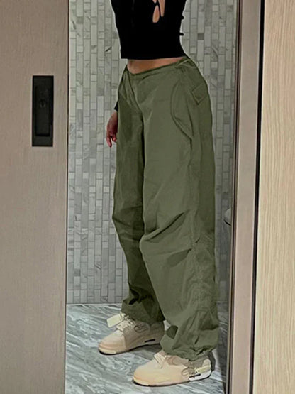 Sweetown Casual Baggy Wide Leg Sweatpants Weiß Lose Kordelzug Niedrige Taille Streetwear Cargo Hosen Womens Hippie Joggers Hosen
