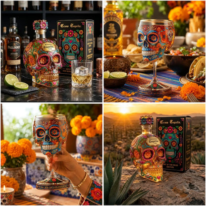🔥HOT SALE 49% OFF - Day of the Dead Limited Edition Tequila Bottle & Goblet – Limited Edition Art Glass