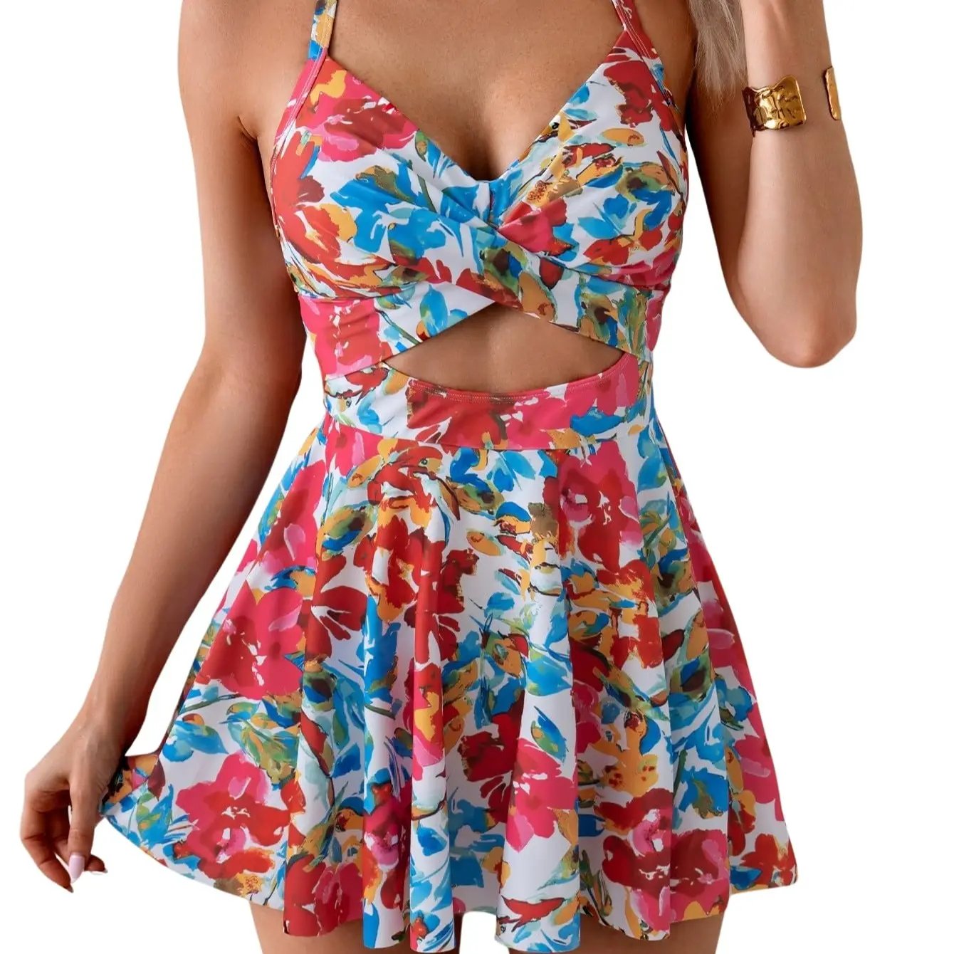 🔥Last Day 50% OFF🩱Women's Cutout One Piece Skirt Swimsuit