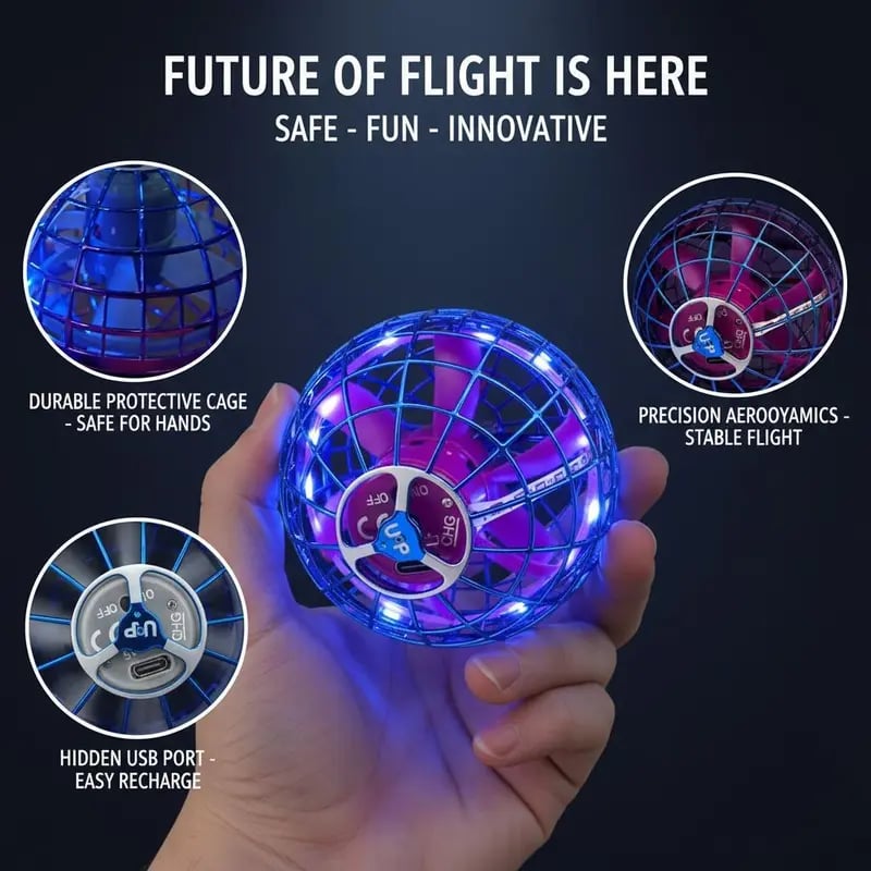 Levitating Induction Flying Ball – Smart Glow Gyro for Fingertip Play – LED Mini Drone Toy for Kids & Adults ✨