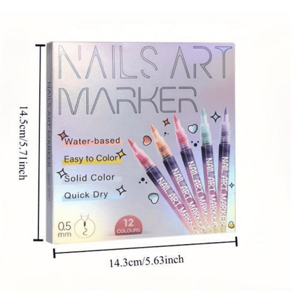12 Color Nail Doodle Pen – Quick Drying Nail Art Pen for 3D Dot Embroidery & DIY Manicures