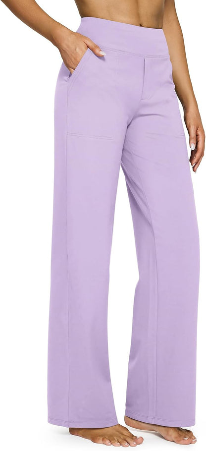 Yoga Pants Women Wide Leg Pants with Pockets High Waist Stretch Dress Casual Sweatpants Petite/Regular/Tall