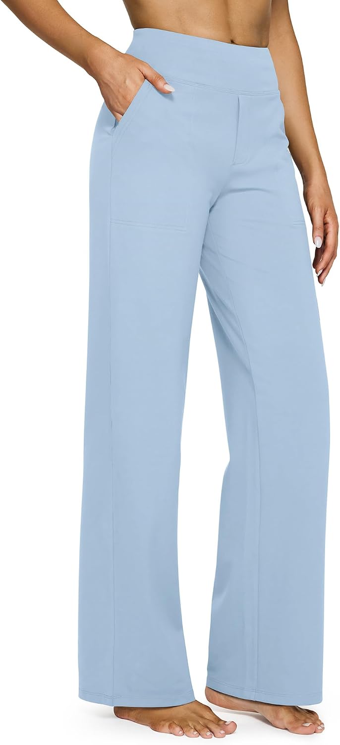 Yoga Pants Women Wide Leg Pants with Pockets High Waist Stretch Dress Casual Sweatpants Petite/Regular/Tall