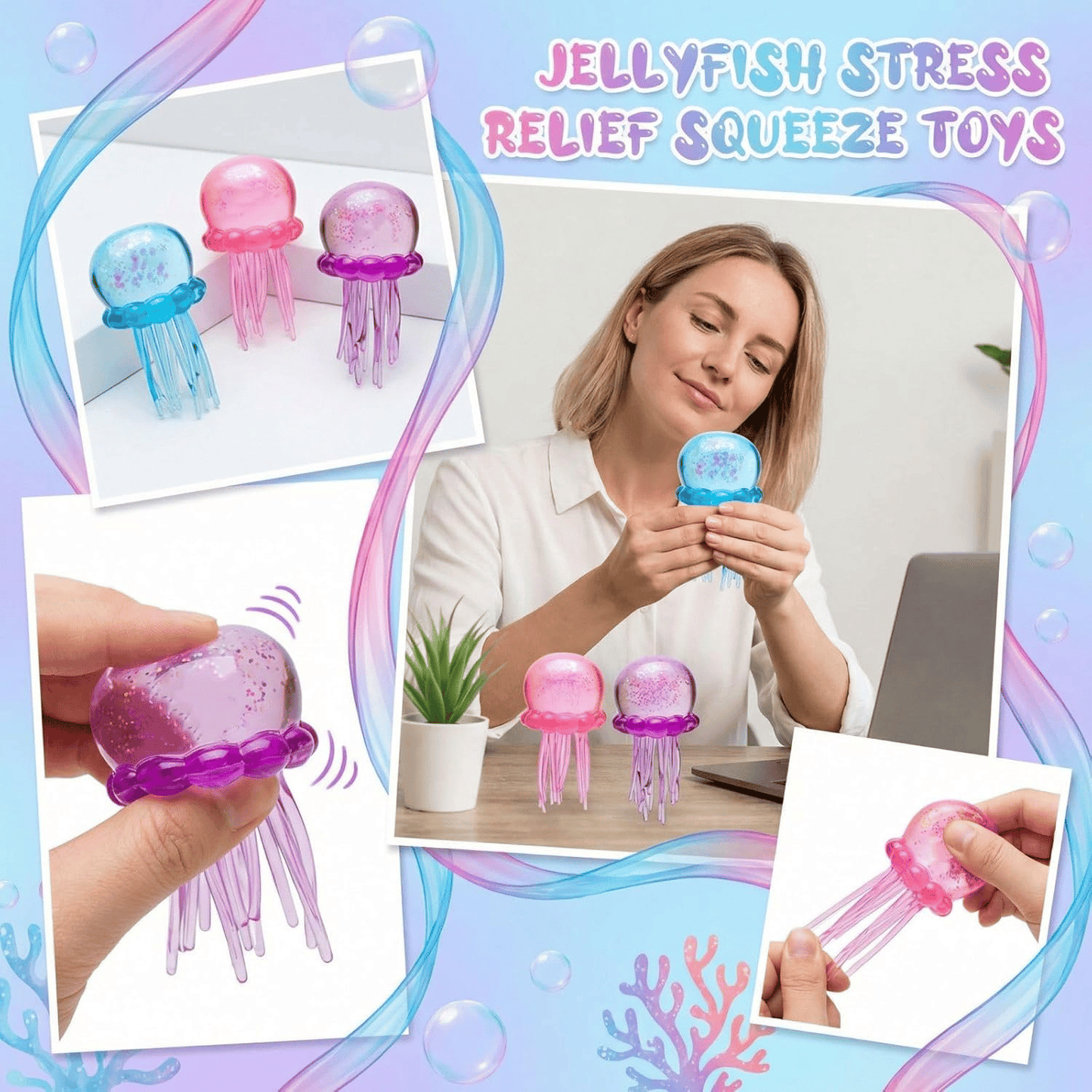 🐣EASTER SALE 49% OFF! ✨ Cute Glitter Jellyfish Squishy, Easter Basket Stuffer for Kids