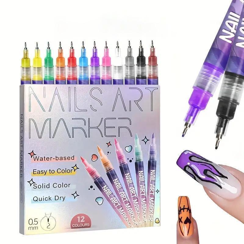 12 Color Nail Doodle Pen – Quick Drying Nail Art Pen for 3D Dot Embroidery & DIY Manicures