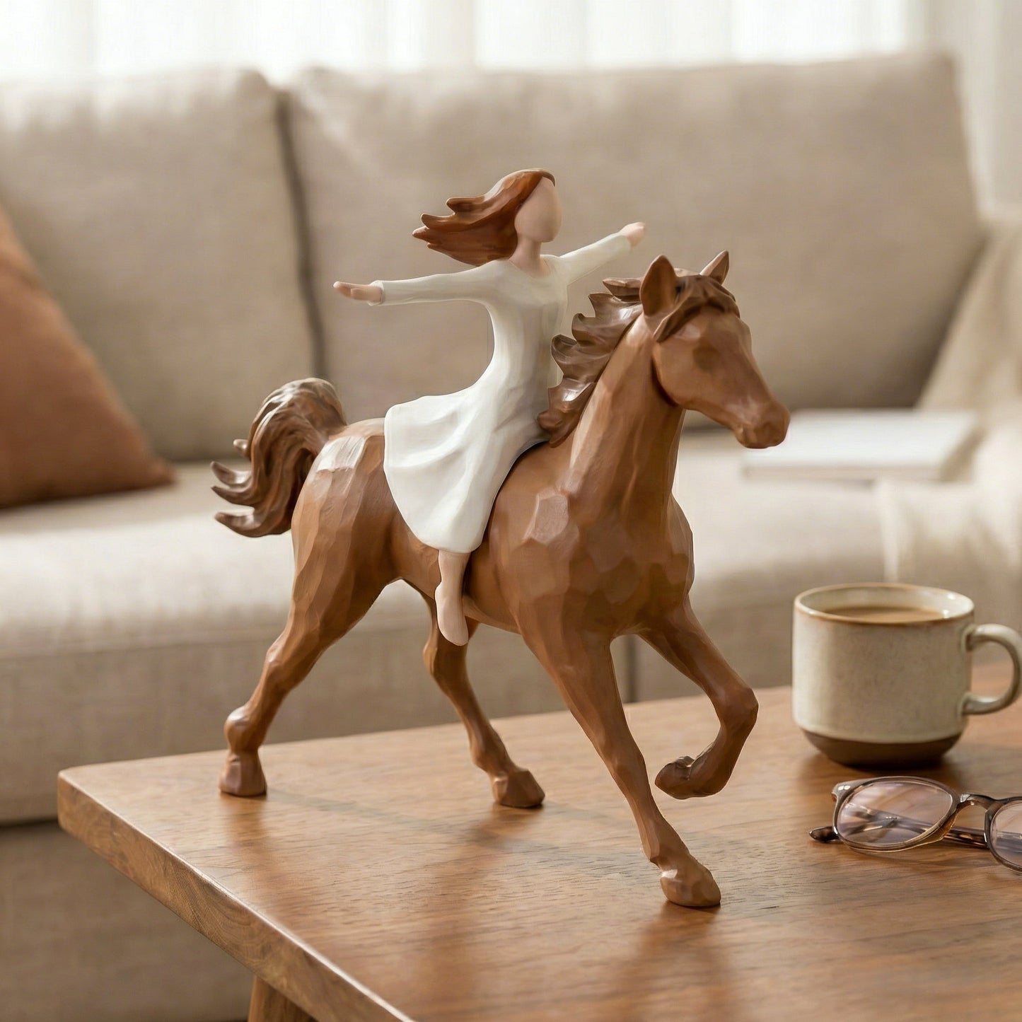 Handmade Resin Girl Riding Horse Figurine