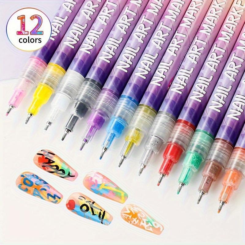 12 Color Nail Doodle Pen – Quick Drying Nail Art Pen for 3D Dot Embroidery & DIY Manicures