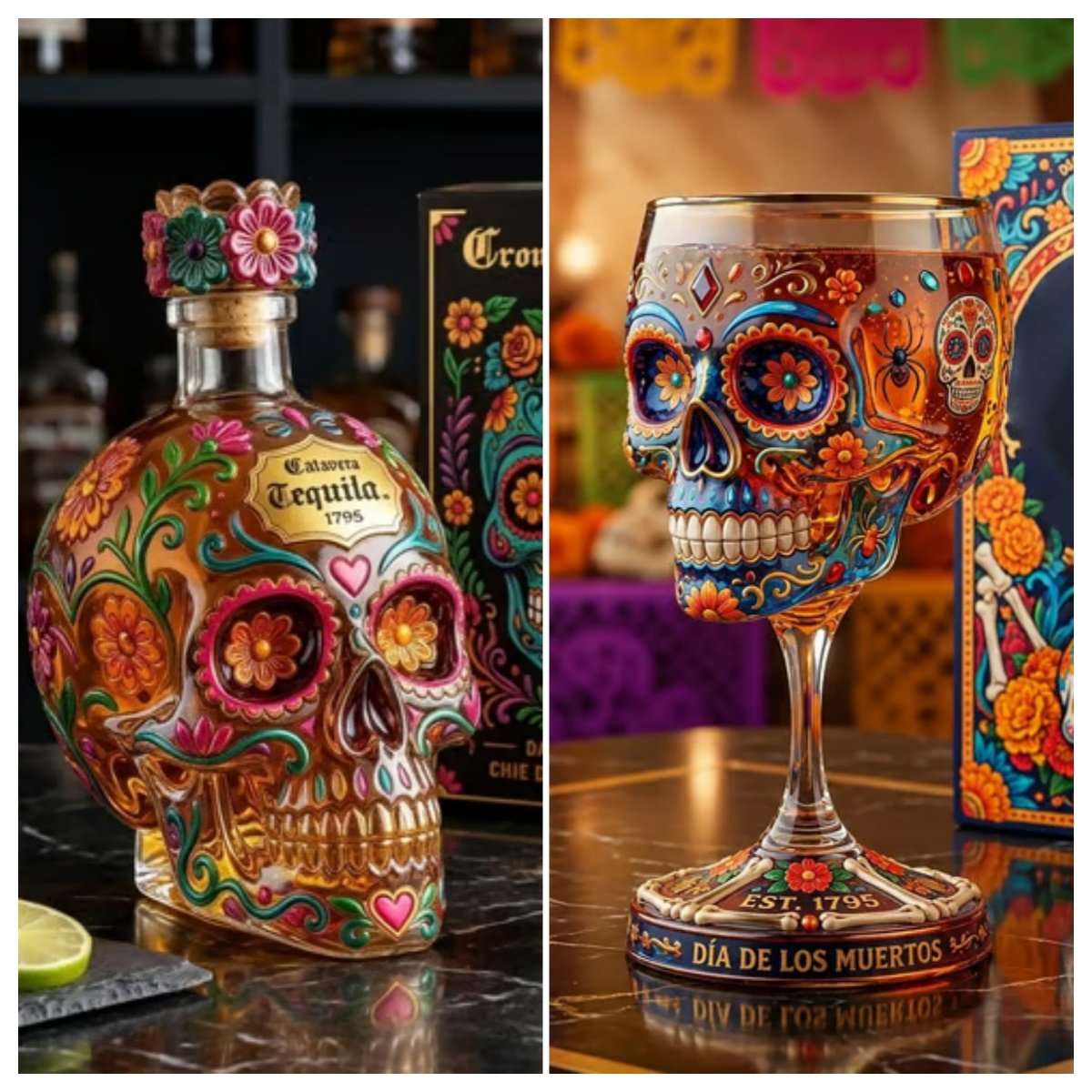 🔥HOT SALE 49% OFF - Day of the Dead Limited Edition Tequila Bottle & Goblet – Limited Edition Art Glass