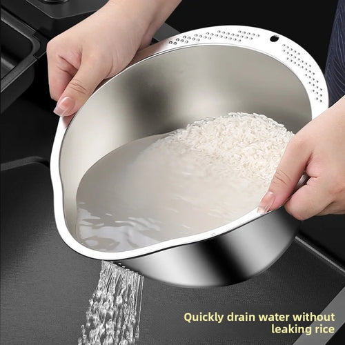Rice Washer Strainer Bowl Stainless Steel 304 Rice Washing Bowl Rice Sieve Colander Fruit And Vegetable Strainer Kitchen Tools